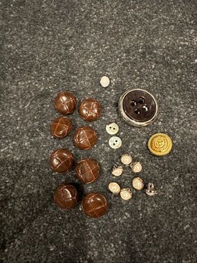 Vintage Mixed Buttons Lot - Brown Leather, Gold, Pearl Accents men and women